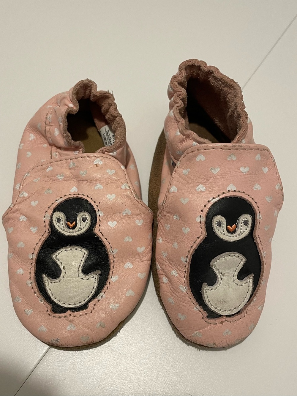 Robeez Brand Size 6-12 Months Pink Penguin Heart Soft Crib Leather Shoes